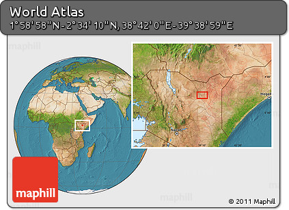 Satellite Location Map of the Area around 2° 16' 34" N, 39° 10' 29" E