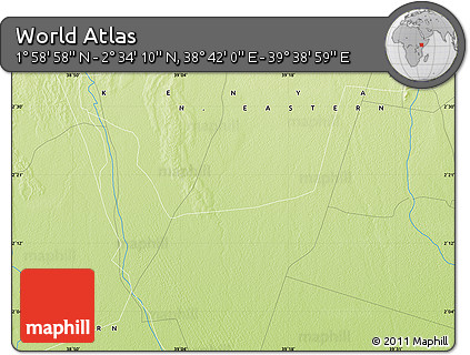Physical Map of the Area around 2° 16' 34" N, 39° 10' 29" E