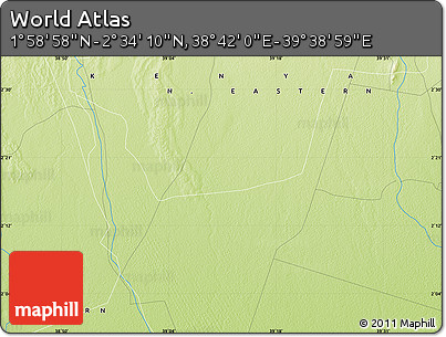 Physical Map of the Area around 2° 16' 34" N, 39° 10' 29" E