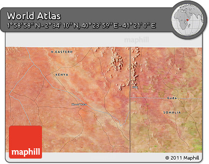 Satellite 3D Map of the Area around 2° 16' 34" N, 40° 52' 30" E