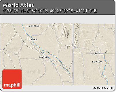 Shaded Relief 3D Map of the Area around 2° 16' 34" N, 40° 52' 30" E