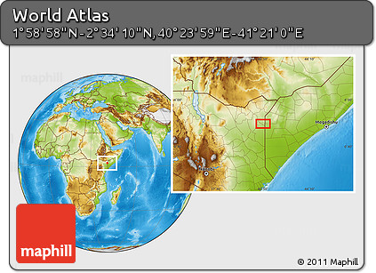 Physical Location Map of the Area around 2° 16' 34" N, 40° 52' 30" E