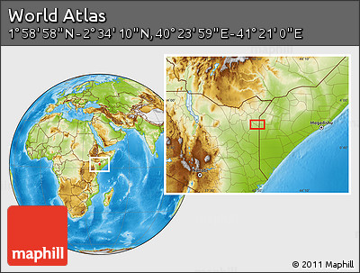 Physical Location Map of the Area around 2° 16' 34" N, 40° 52' 30" E