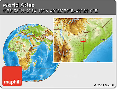 Physical Location Map of the Area around 2° 16' 34" N, 40° 52' 30" E