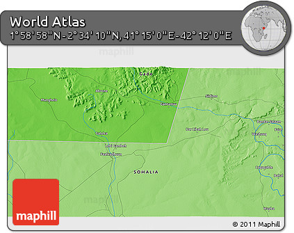 Political 3D Map of the Area around 2° 16' 34" N, 41° 43' 30" E