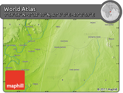 Physical Map of the Area around 2° 16' 34" N, 42° 34' 30" E