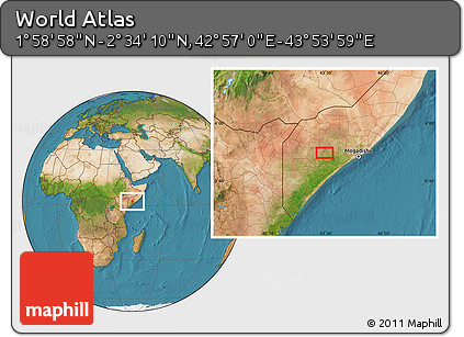 Satellite Location Map of the Area around 2° 16' 34" N, 43° 25' 29" E