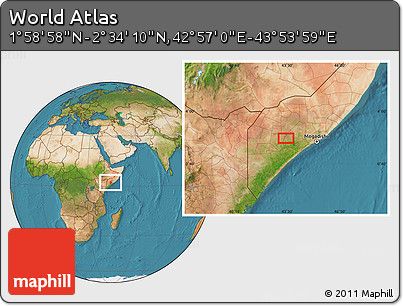 Satellite Location Map of the Area around 2° 16' 34" N, 43° 25' 29" E