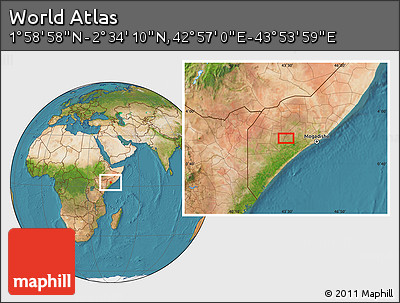 Satellite Location Map of the Area around 2° 16' 34" N, 43° 25' 29" E