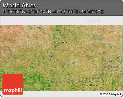 Satellite 3D Map of the Area around 2° 16' 34" N, 44° 16' 29" E