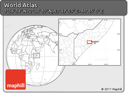 Blank Location Map of the Area around 2° 16' 34" N, 44° 16' 29" E
