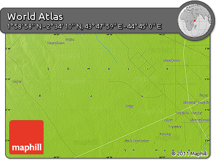 Physical Map of the Area around 2° 16' 34" N, 44° 16' 29" E