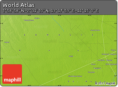 Physical Map of the Area around 2° 16' 34" N, 44° 16' 29" E