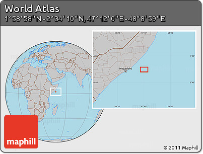 Gray Location Map of the Area around 2° 16' 34" N, 47° 40' 29" E