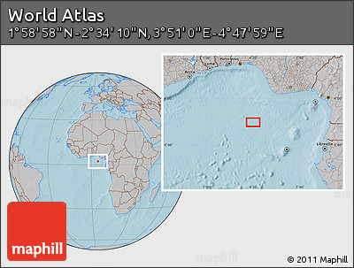 Gray Location Map of the Area around 2° 16' 34" N, 4° 19' 30" E, hill shading