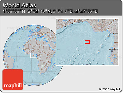 Gray Location Map of the Area around 2° 16' 34" N, 4° 19' 30" E, hill shading