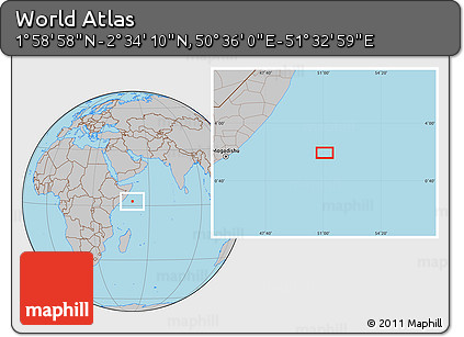 Gray Location Map of the Area around 2° 16' 34" N, 51° 4' 30" E