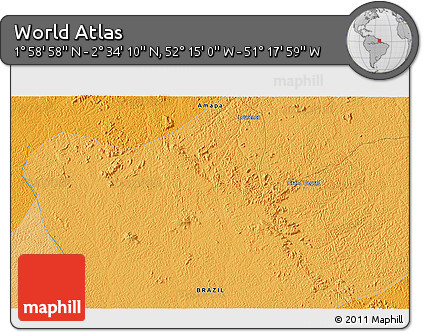 Political 3D Map of the Area around 2° 16' 34" N, 51° 46' 29" W