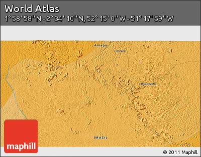 Political 3D Map of the Area around 2° 16' 34" N, 51° 46' 29" W