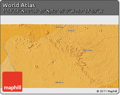 Political 3D Map of the Area around 2° 16' 34" N, 51° 46' 29" W