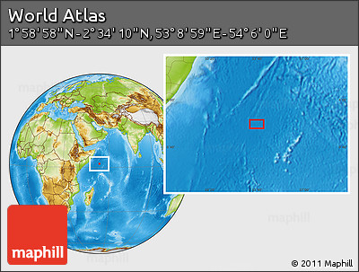 Physical Location Map of the Area around 2° 16' 34" N, 53° 37' 30" E