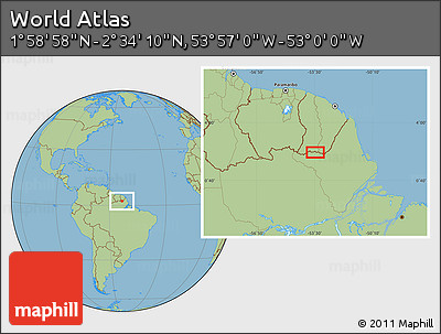 Savanna Style Location Map of the Area around 2° 16' 34" N, 53° 28' 30" W