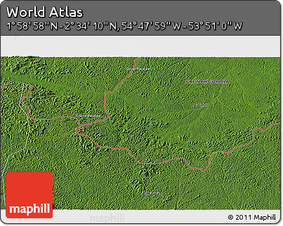 Satellite 3D Map of the Area around 2° 16' 34" N, 54° 19' 30" W