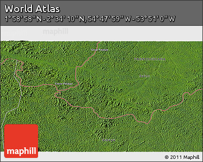 Satellite 3D Map of the Area around 2° 16' 34" N, 54° 19' 30" W
