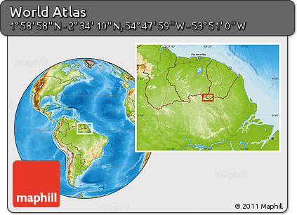 Physical Location Map of the Area around 2° 16' 34" N, 54° 19' 30" W