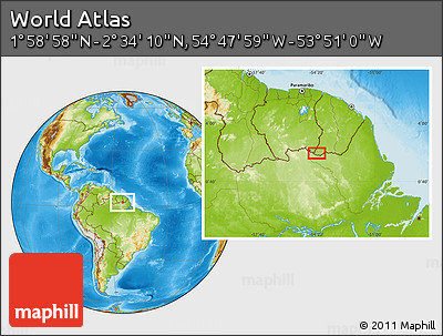 Physical Location Map of the Area around 2° 16' 34" N, 54° 19' 30" W
