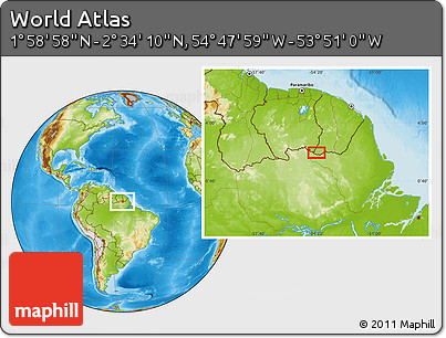 Physical Location Map of the Area around 2° 16' 34" N, 54° 19' 30" W
