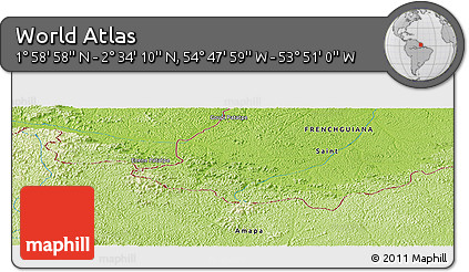 Physical Panoramic Map of the Area around 2° 16' 34" N, 54° 19' 30" W