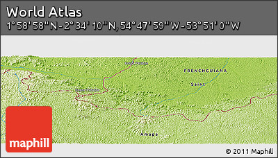 Physical Panoramic Map of the Area around 2° 16' 34" N, 54° 19' 30" W