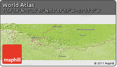 Physical Panoramic Map of the Area around 2° 16' 34" N, 54° 19' 30" W