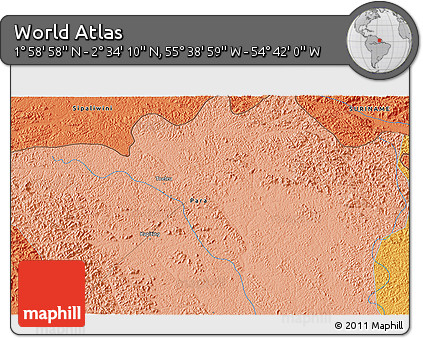 Political 3D Map of the Area around 2° 16' 34" N, 55° 10' 29" W