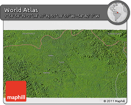 Satellite 3D Map of the Area around 2° 16' 34" N, 55° 10' 29" W