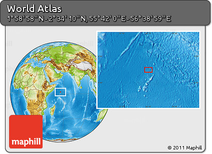 Physical Location Map of the Area around 2° 16' 34" N, 56° 10' 29" E
