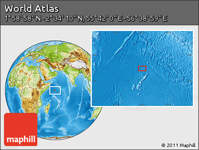 Physical Location Map of the Area around 2° 16' 34" N, 56° 10' 29" E