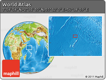 Physical Location Map of the Area around 2° 16' 34" N, 56° 10' 29" E