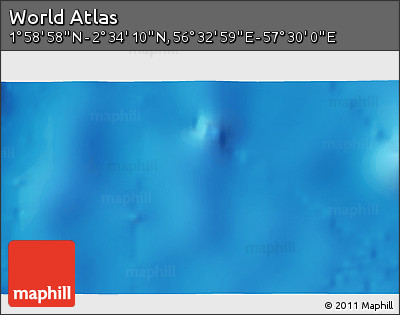 Shaded Relief 3D Map of the Area around 2° 16' 34" N, 57° 1' 29" E