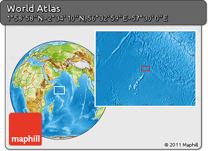 Physical Location Map of the Area around 2° 16' 34" N, 57° 1' 29" E