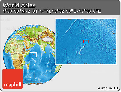 Physical Location Map of the Area around 2° 16' 34" N, 57° 1' 29" E