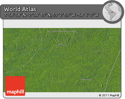 Satellite 3D Map of the Area around 2° 16' 34" N, 58° 34' 30" W