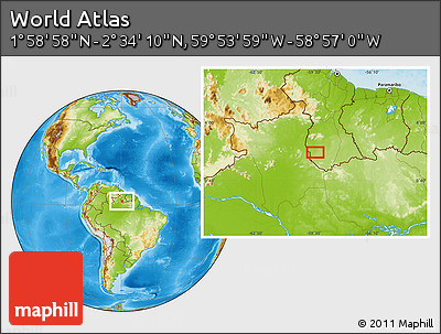Physical Location Map of the Area around 2° 16' 34" N, 59° 25' 29" W