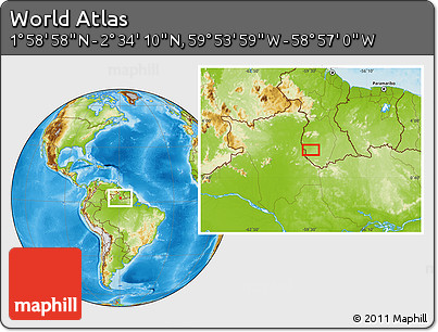 Physical Location Map of the Area around 2° 16' 34" N, 59° 25' 29" W