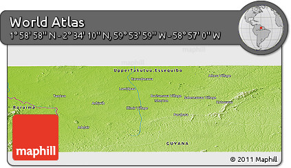 Physical Panoramic Map of the Area around 2° 16' 34" N, 59° 25' 29" W