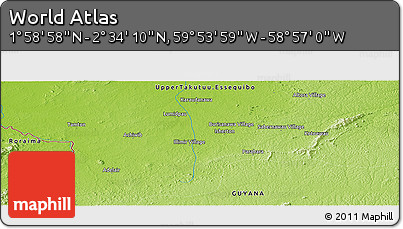 Physical Panoramic Map of the Area around 2° 16' 34" N, 59° 25' 29" W