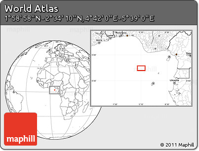 Blank Location Map of the Area around 2° 16' 34" N, 5° 10' 30" E