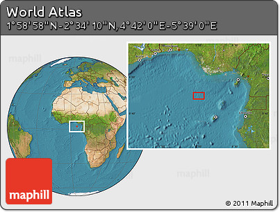 Satellite Location Map of the Area around 2° 16' 34" N, 5° 10' 30" E