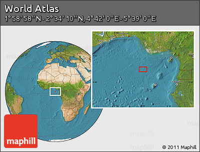 Satellite Location Map of the Area around 2° 16' 34" N, 5° 10' 30" E